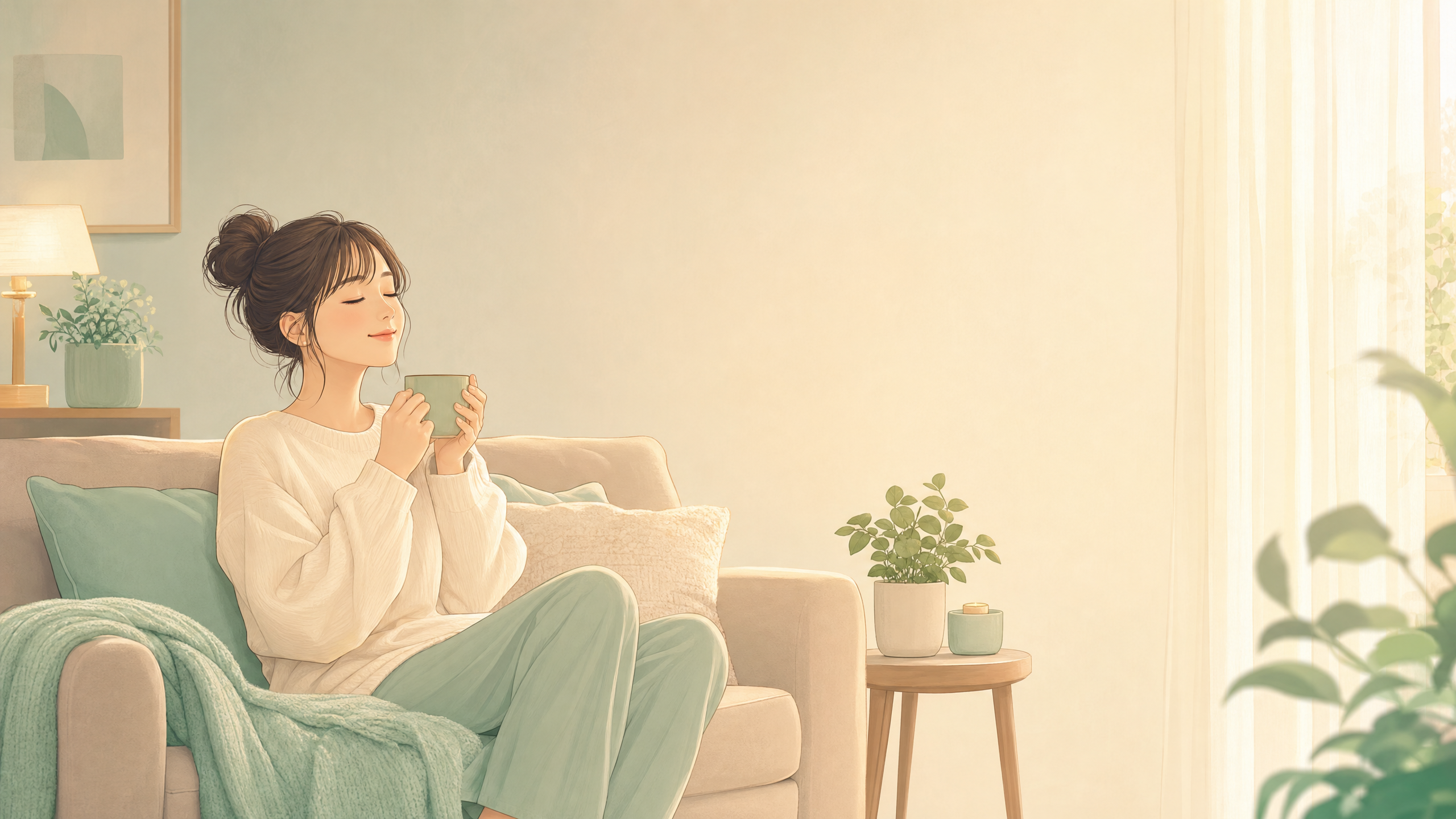 一人暮らしのストレス解消 - ソファでくつろぐ女性のイラスト
