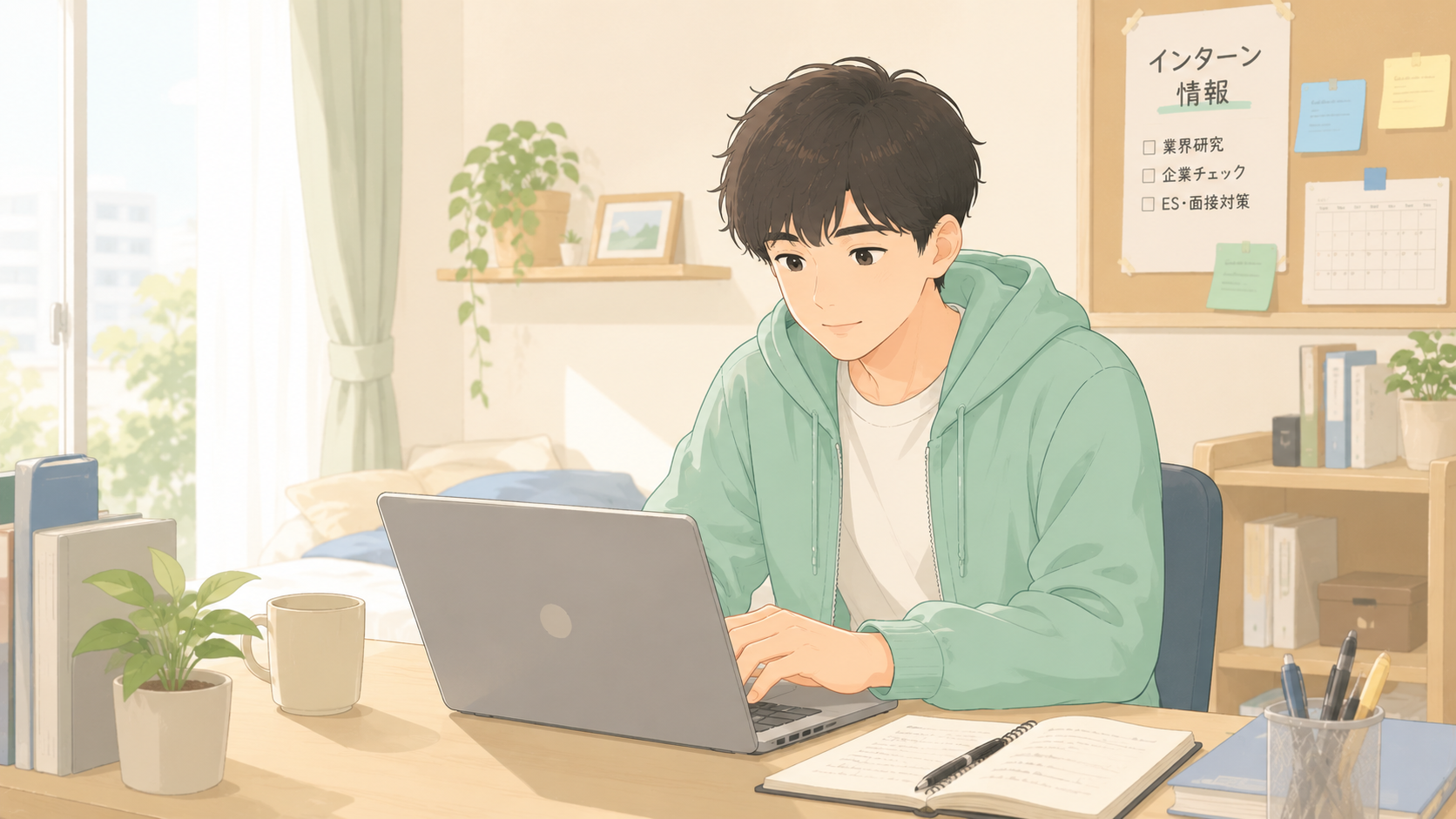 大学生がパソコンでインターンシップを調べているイメージ