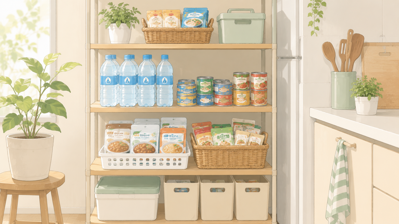 一人暮らしの防災備蓄品のイメージ