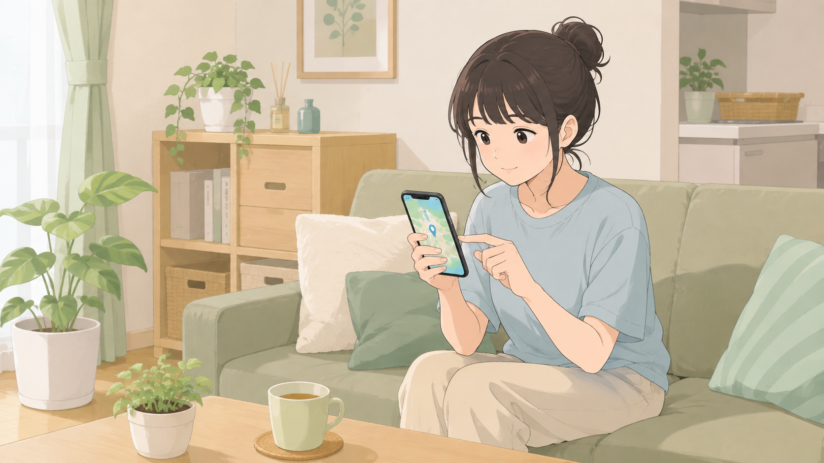 スマートフォンでハザードマップを確認するイメージ