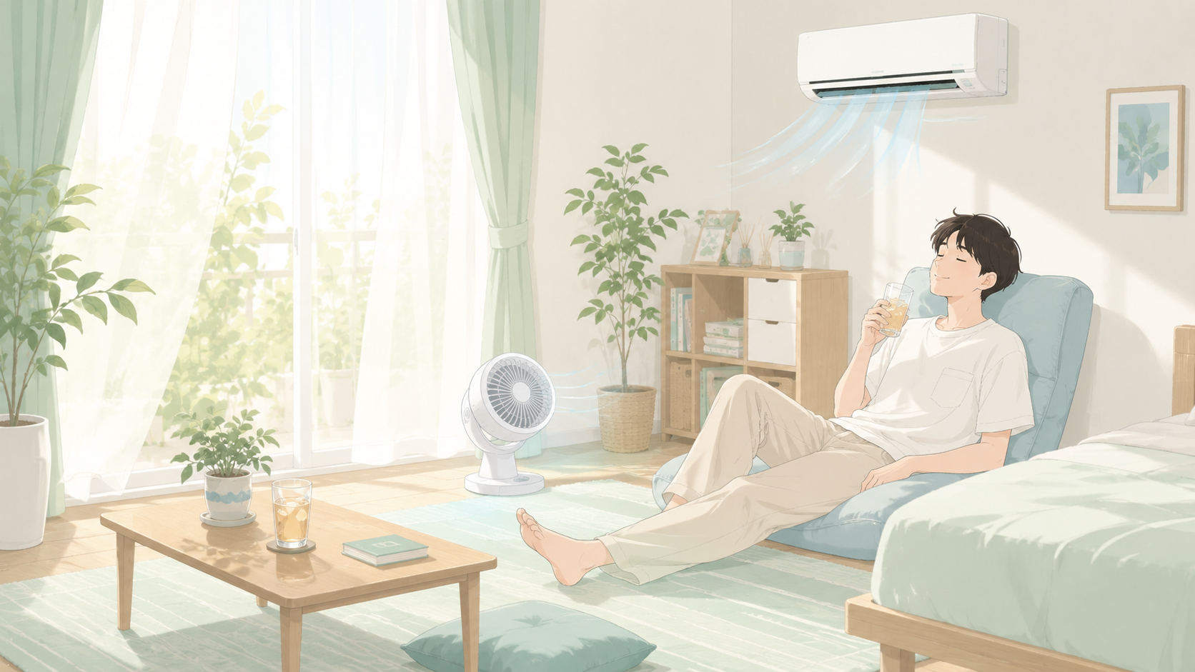 エアコンの効いた快適な部屋で過ごす一人暮らしのイメージ